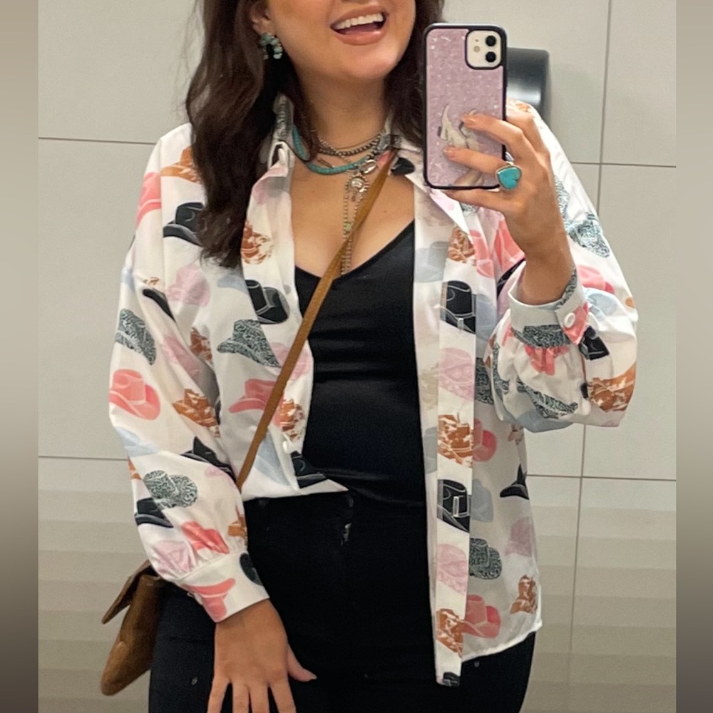 Oversized Cowboy Hat Button Up